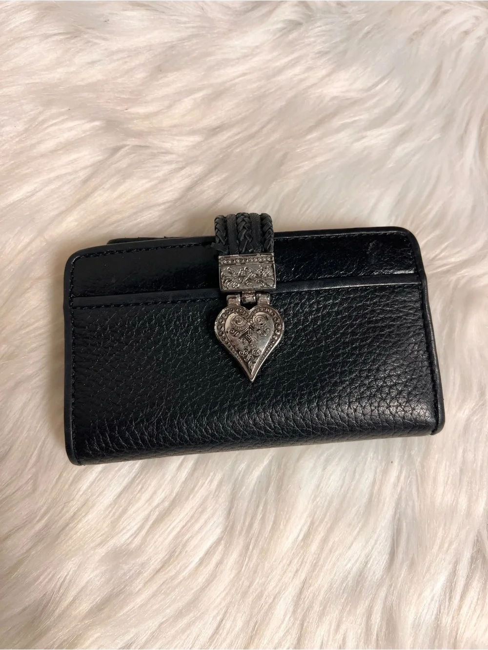 Brighton Black Leather Heart-Accent Wallet